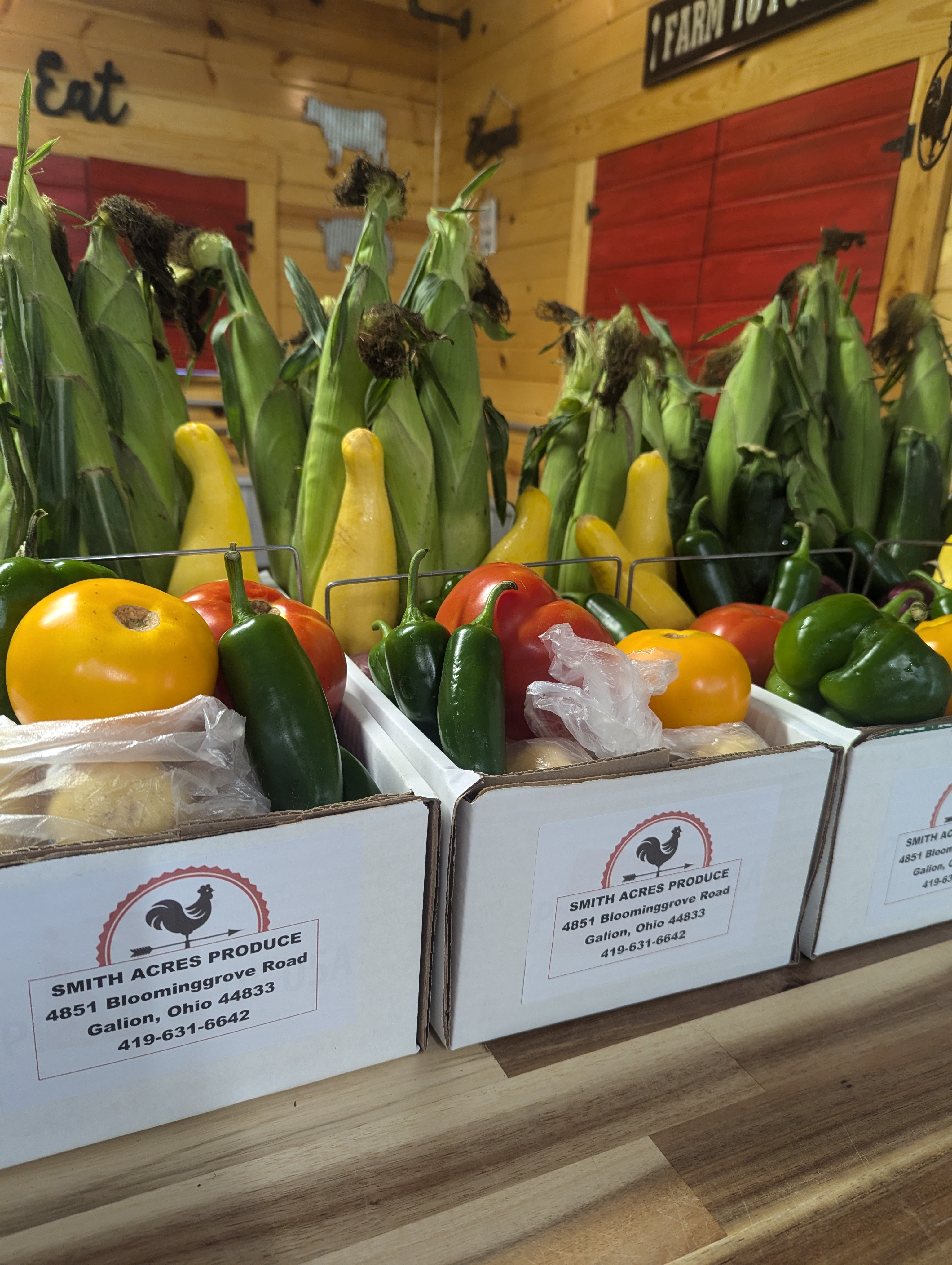 Fresh produce display at Smith Acres