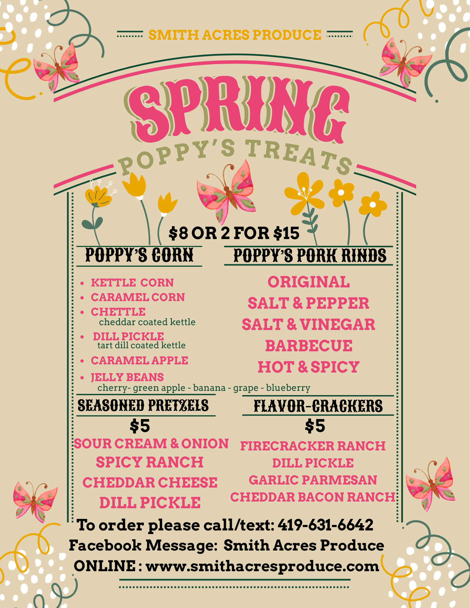 Spring menu for Poppy's Treats