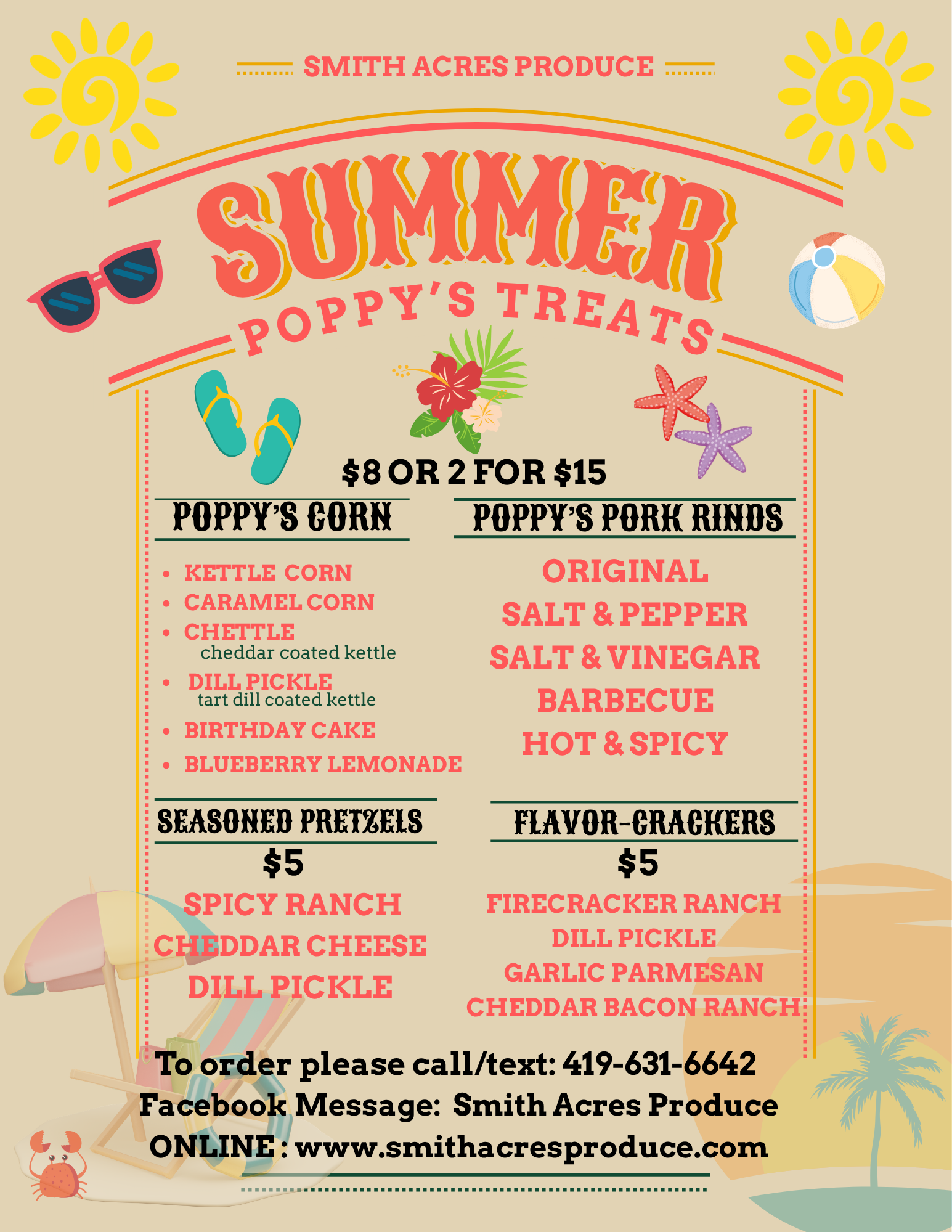 Summer menu for Poppy's Treats