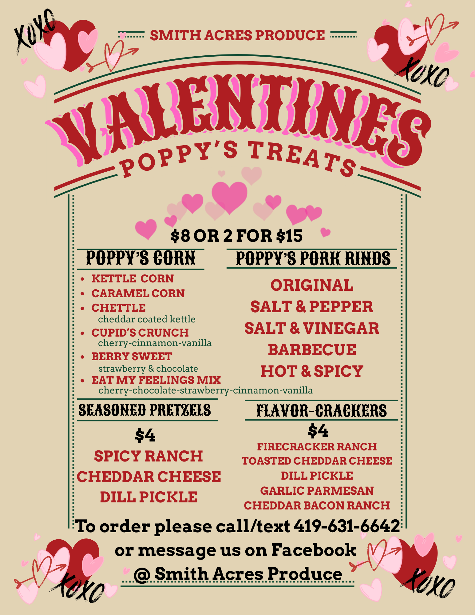 Valentine's menu for Poppy's Treats